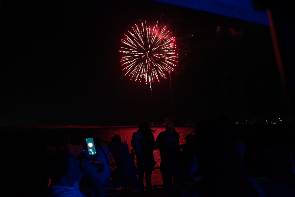 destin fireworks cruise on bikkini bottom from beach please charters fireworks show over the water on a boat