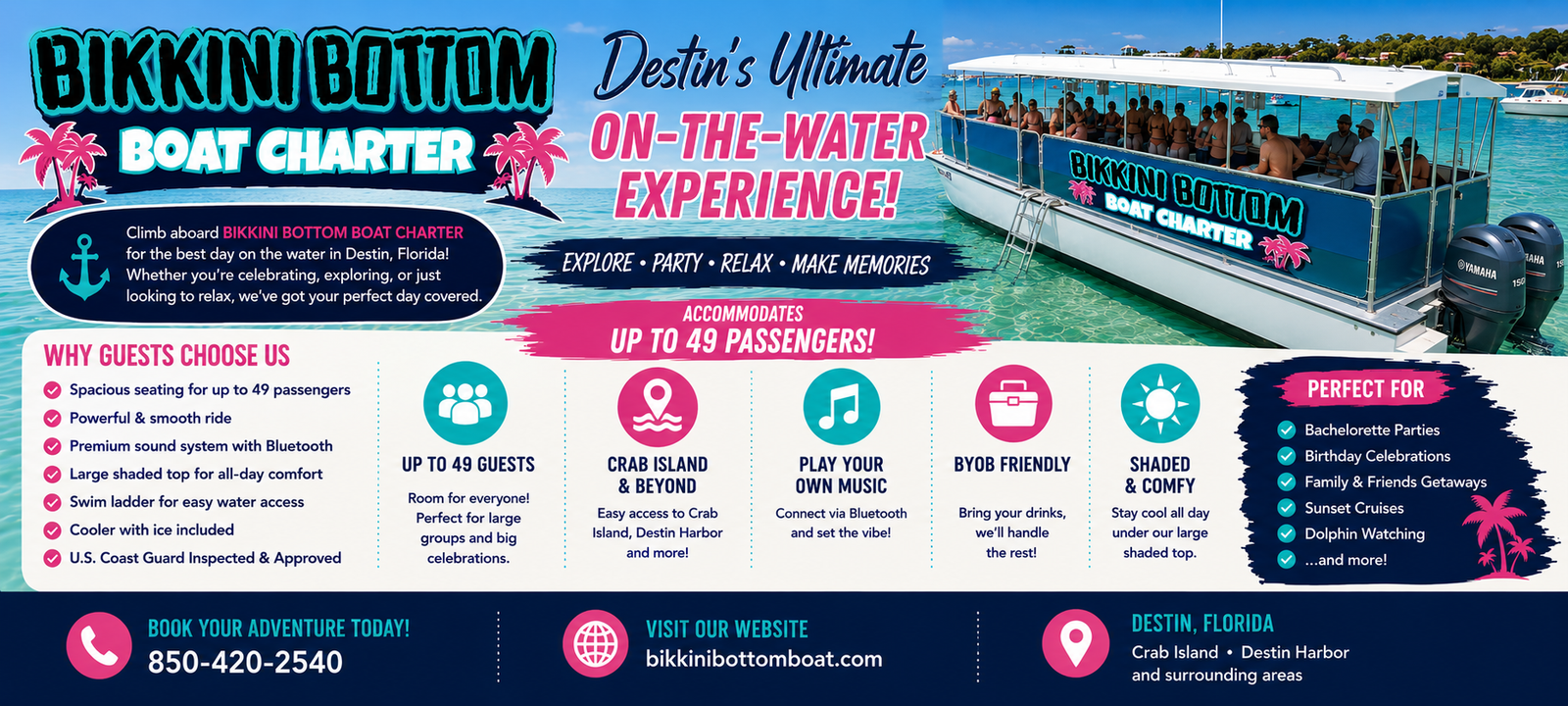 45 foot Bikkini Bottom Boat in Destin, Florida Infographic